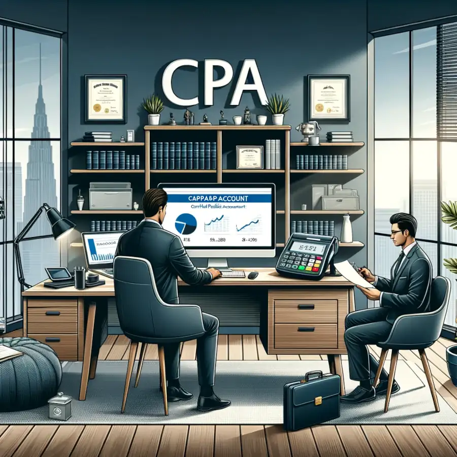 Here is the illustration depicting the concept of the best CPA merchant account, set in a modern CPA office.