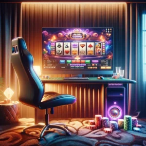 Here is an illustration of online gambling in a colorful setting.
