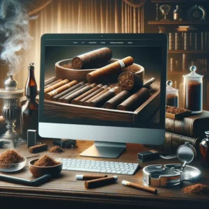 Here is the illustration depicting the concept of an online tobacco shop.